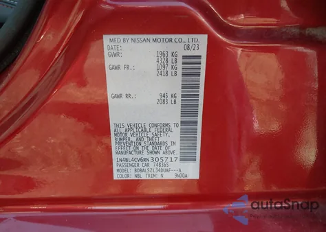 2024 Nissan Altima Sr Fwd из США, поврежденный, VIN 1N4BL4CV6RN305717